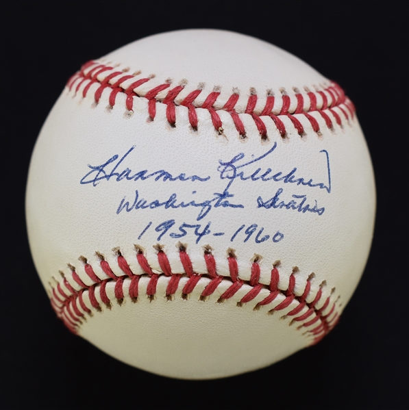 Harmon Killebrew Autographed & Inscribed Washington Senators Baseball