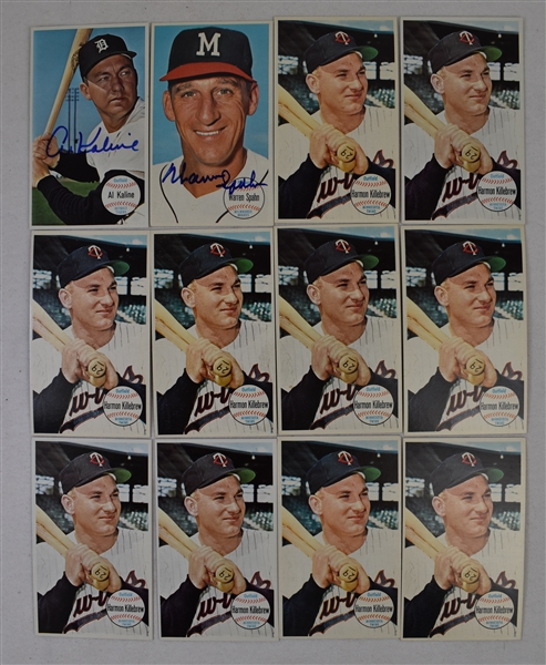 Collection of 12 Harmon Killebrew Al Kaline & Warren Spahn 1964 Topps Giants Cards w/Spahn & Kaline Autographed 