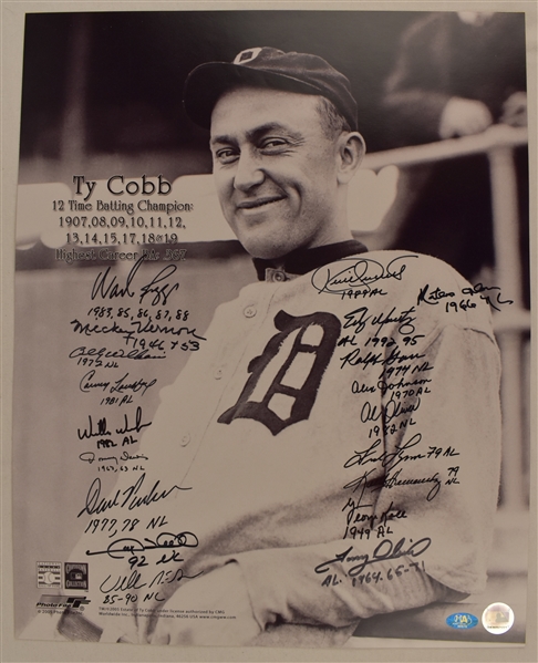 Ty Cobb Autographed Batting Title 16x20 Photo w/19 Signatures Including Kirby Puckett