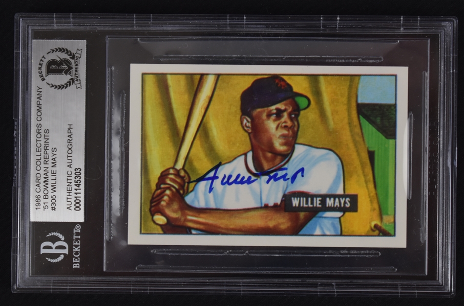 Willie Mays Autographed 1951 Bowman Rookie Reprint BAS