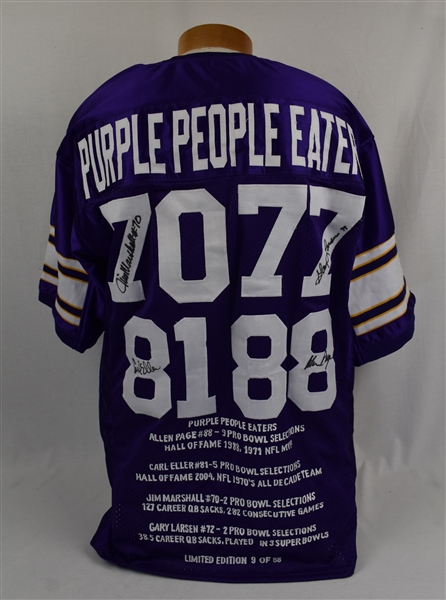 Minnesota Vikings Purple People Eaters Autographed Embroidered Stat Jersey Limited Edition #9/88