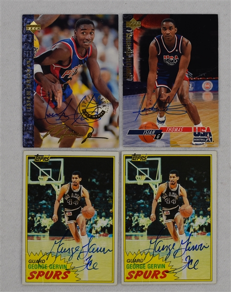 Isiah Thomas & George Gervin Lot of 4 Autographed Cards 