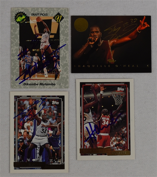Shaq Mutombo & Olajuwon Lot of 4 Autographed Basketball Cards