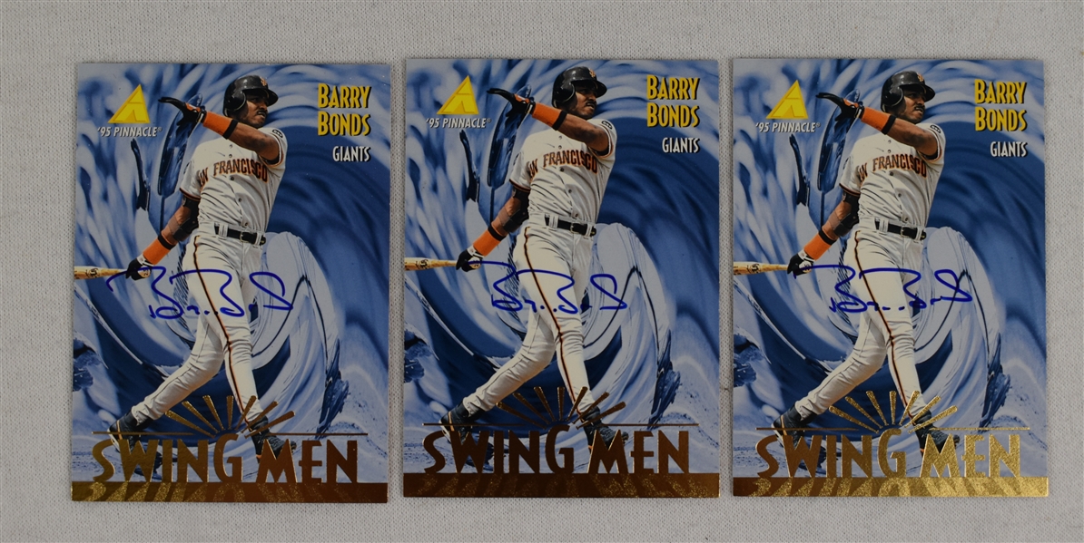 Barry Bonds Lot of 3 Autographed Baseball Cards