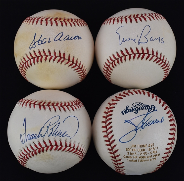 Lot of 4 Autographed 500 Home Run Club Baseballs w/Hank Aaron