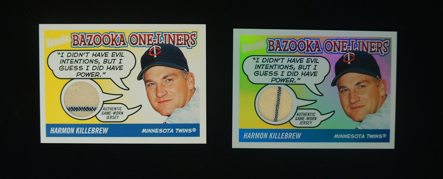 Harmon Killebrew Both Variations of Topps 2004 Bazooka One Liners jersey Swatch Cards 