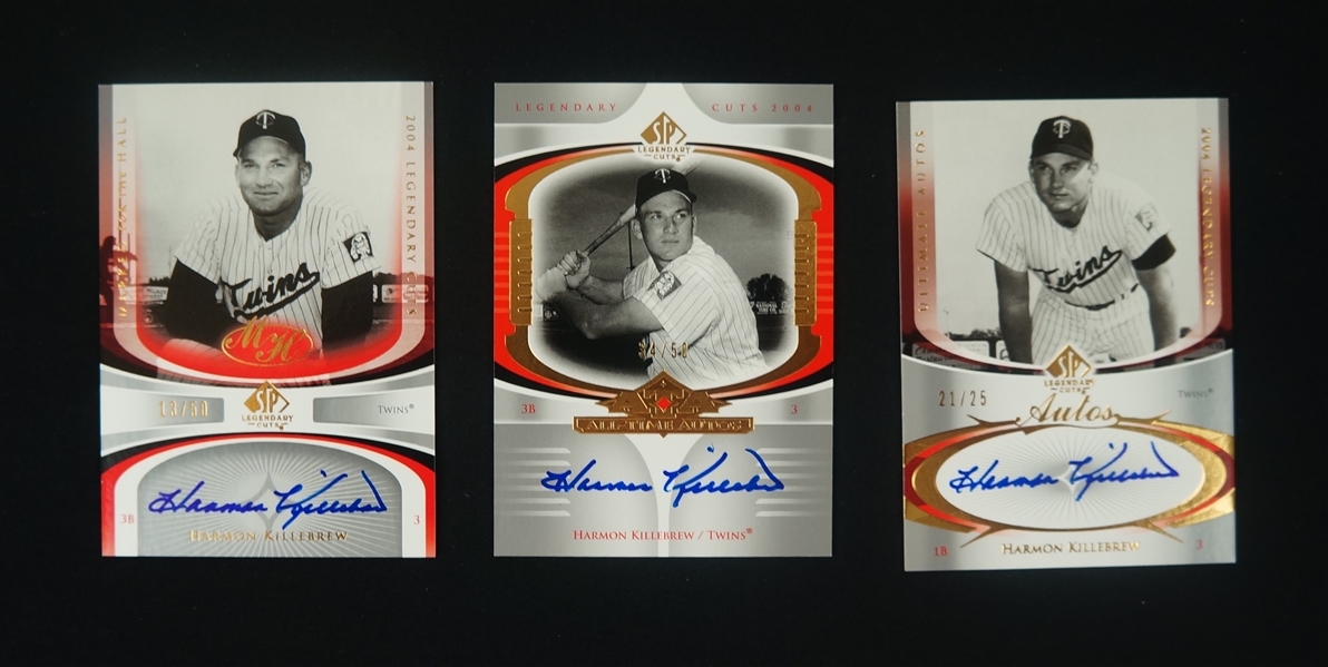 Harmon Killebrew Set of 3 Autographed 2004 Upper Deck Legendary Cuts Limited Edition cards 