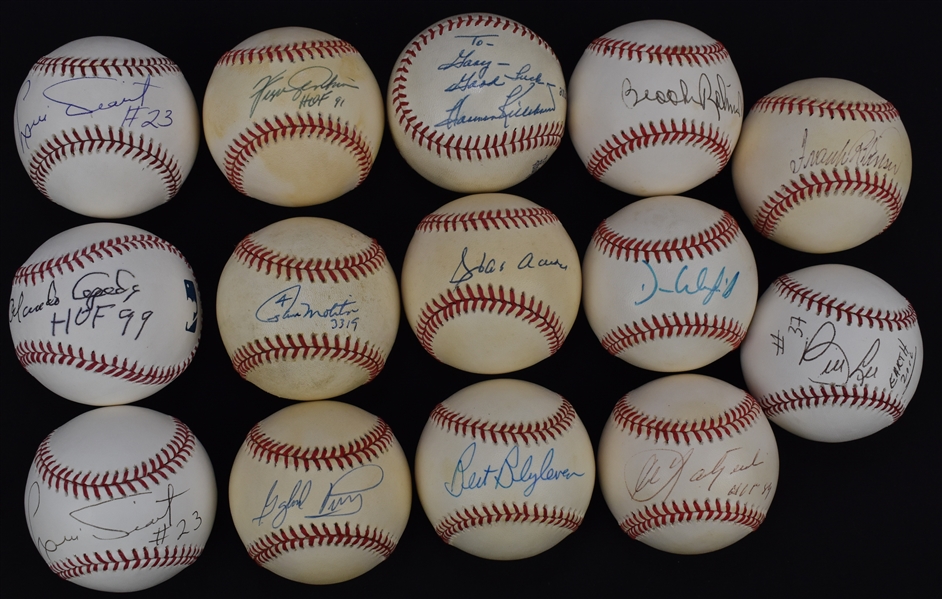 Collection of 14 Autographed Baseballs w/Hank Aaron