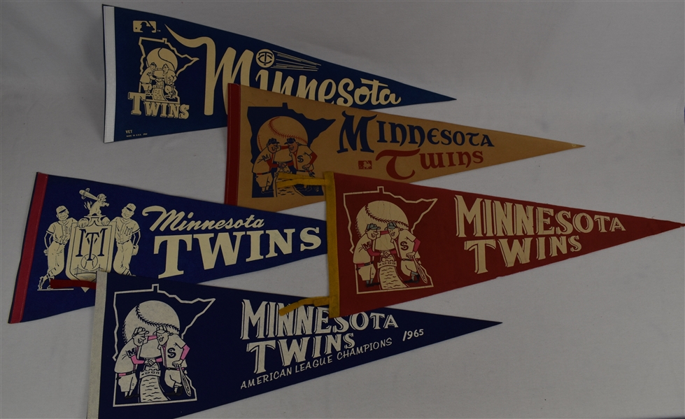Minnesota Twins Lot of 5 Vintage Pennants w/1965 American League Champions