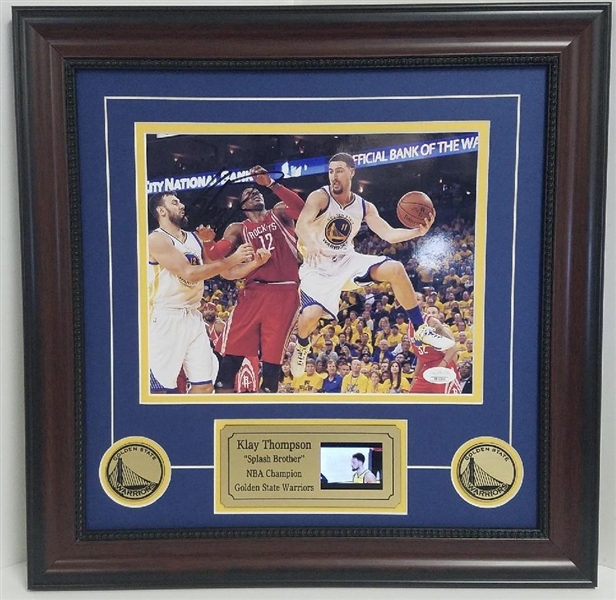Klay Thompson Autographed & Custom Framed Golden State Warriors 18x18 Photograph Display w/Video