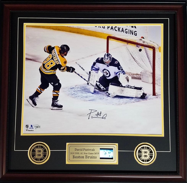 David Pastrnak Autographed & Custom Framed Boston Bruins 26x28 "Shootout" Photograph Display w/Video