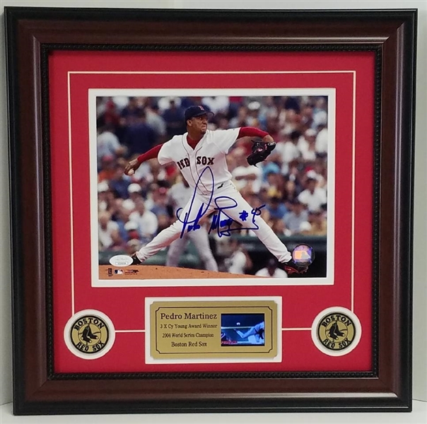 Pedro Martinez Autographed & Custom Framed Boston Red Sox 18x18 Photograph Display w/Video