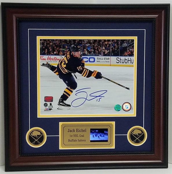 Jack Eichel Autographed & Custom Framed Buffalo Sabres 18x18 "1st NHL Goal" Photograph Display w/Video