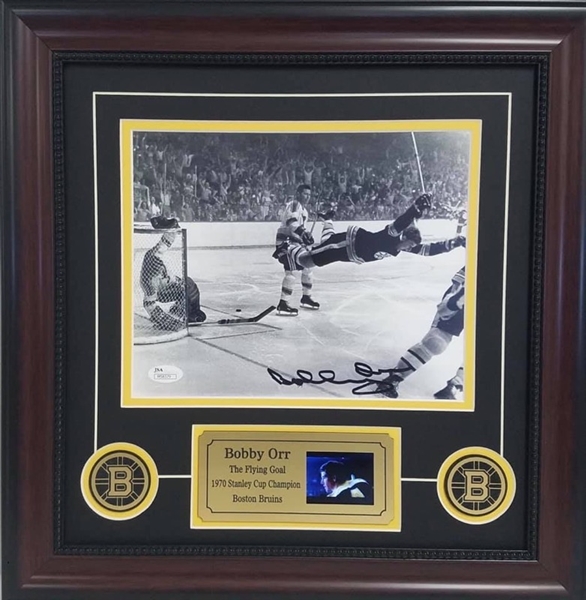 Bobby Orr Autographed & Custom Framed Boston Bruins 18x18 "Flying Goal" Photograph Display w/Video