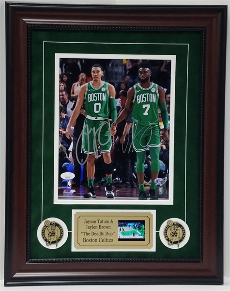 Jayson Tatum & Jaylen Brown Autographed & Custom Framed Boston Celtics 16x20 Photograph Display w/Video