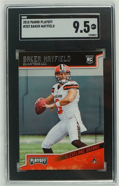 Baker Mayfield 2018 Panini Playoff Rookie Card #202 SGC 9.5