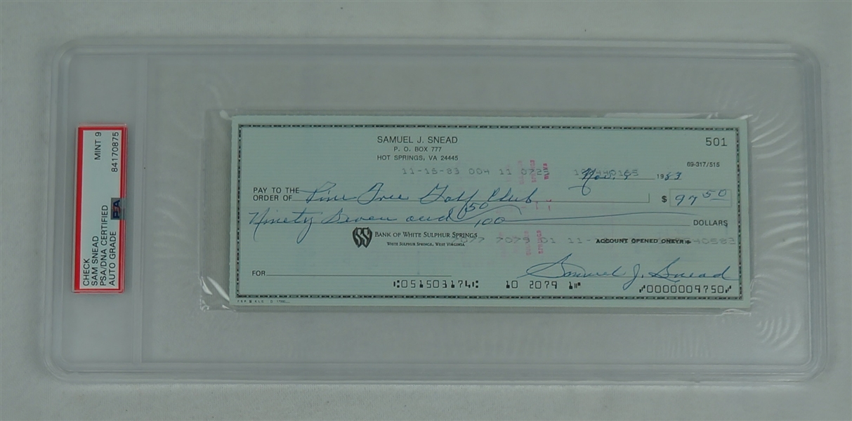 Sam Snead Signed Check
