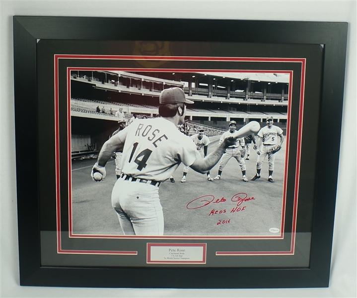 Pete Rose Autographed & Inscribed Framed 16x20 Photo