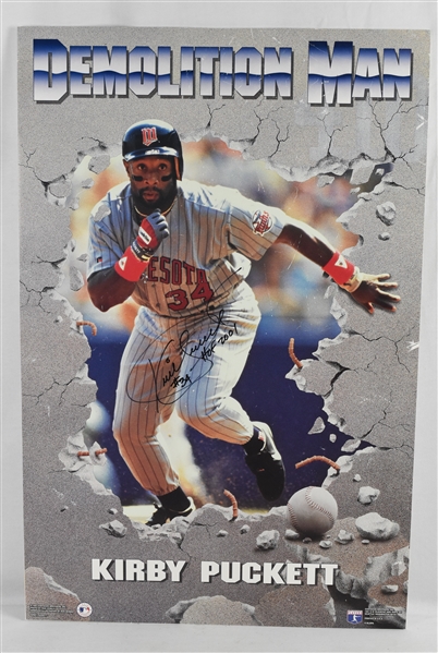 Kirby Puckett Autographed & Inscribed 2001 Hall of Fame 24x36 Photo w/Puckett Family Provenance 