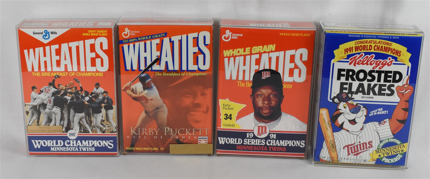 Kirby Puckett Personal Lot 4 Wheaties Boxes With Cases & Puckett Family Provenance