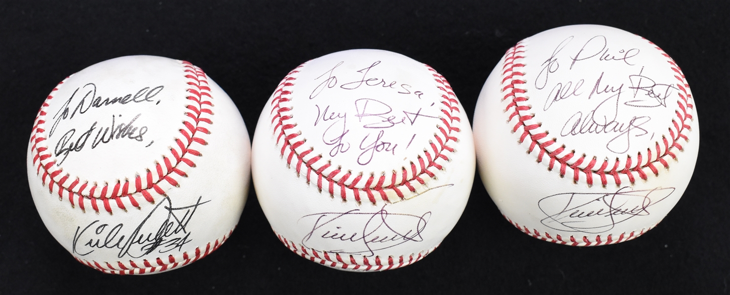Kirby Puckett Lot of 3 Autographed Salutation Baseballs w/Puckett Family Provenance