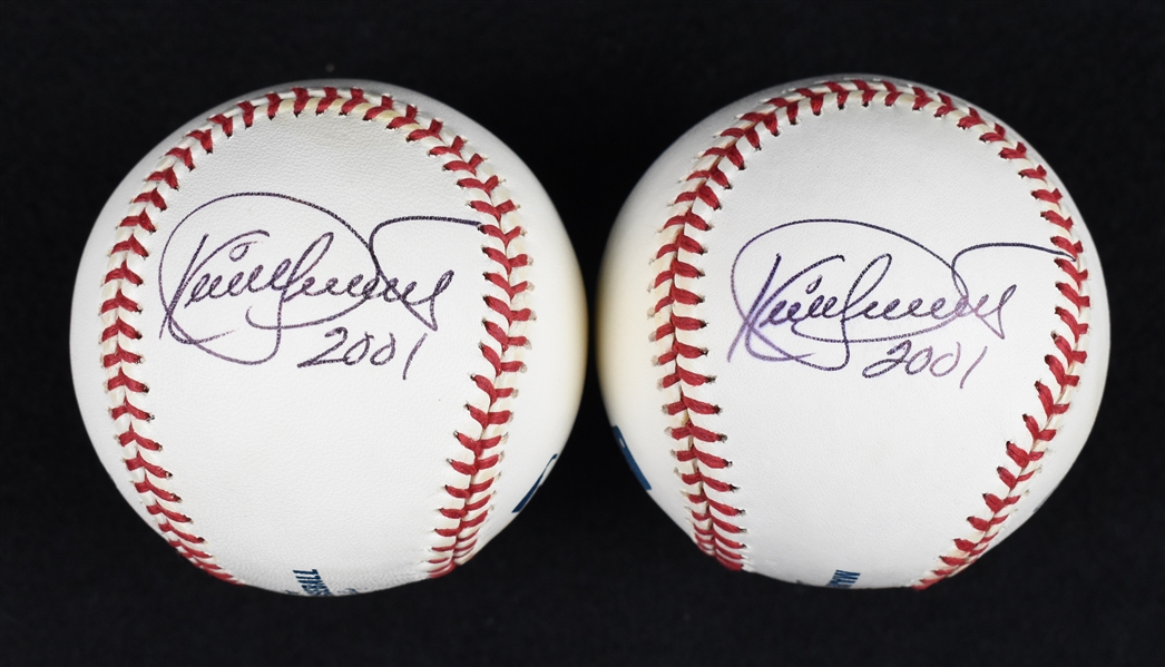 Kirby Puckett & Dave Winfield 2001 HOF Induction Lot of 2 Dual Signed Baseballs w/Puckett Family Provenance