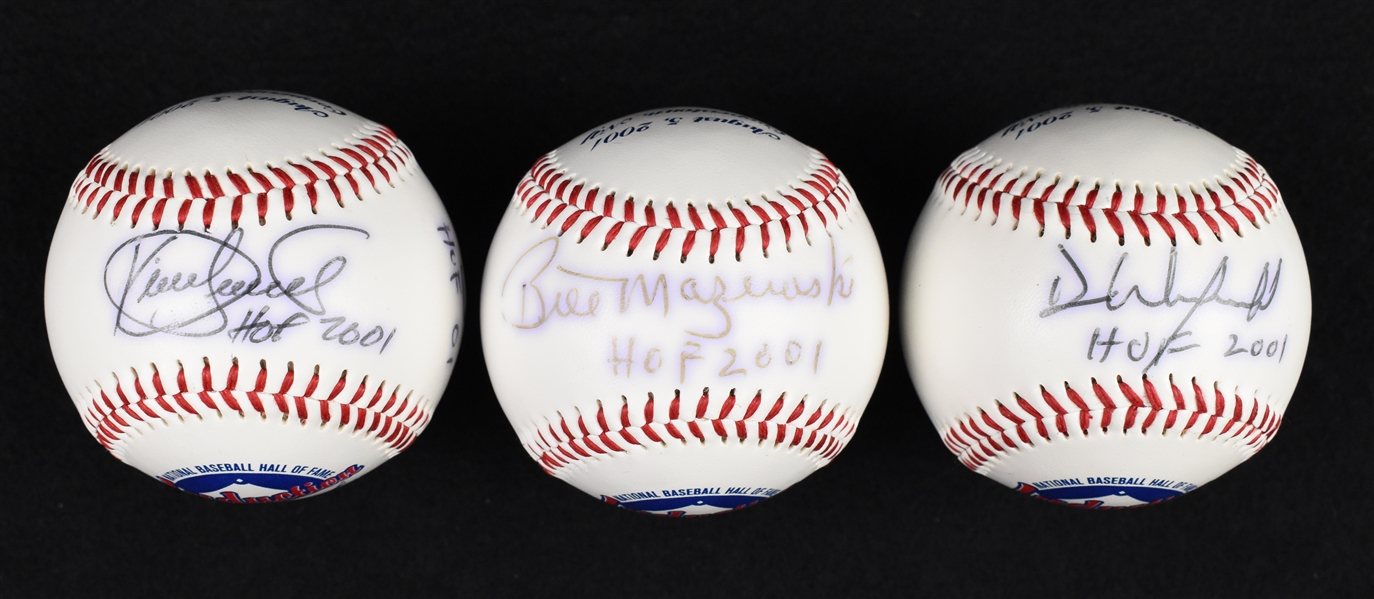 Kirby Puckett Dave Winfield & Bill Mazeroski 2001 Hall of Fame Induction Autographed Baseballs w/Puckett Family Provenance