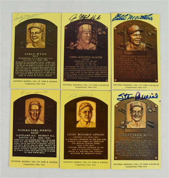 Collection of 6 Autographed Hall of Fame Plaque Postcards w/Stan Musial