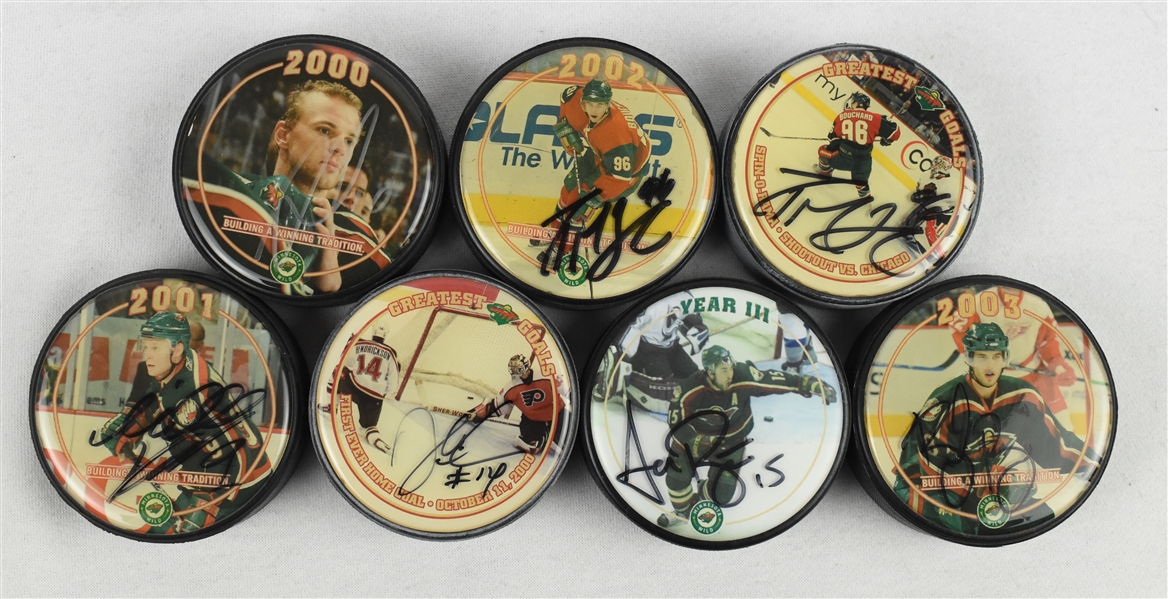 Minnesota Wild Lot of 7 Autographed Hockey Pucks