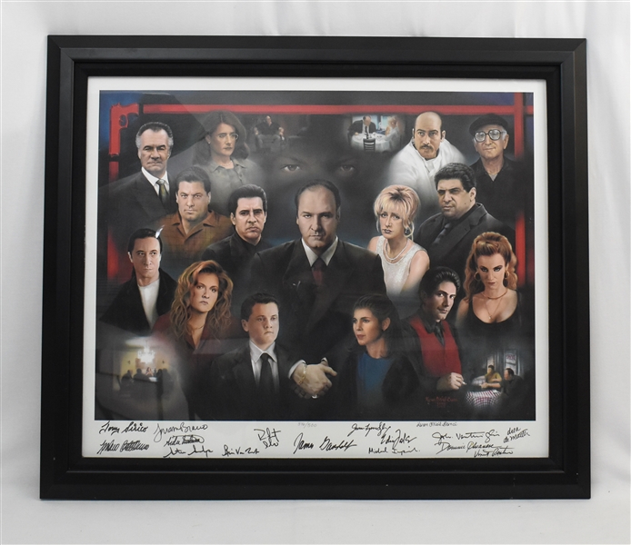 Sopranos Entire Cast Signed Lithograph on Canvas With 15 Signatures Including James Gandolfini Limited Edition #376/500
