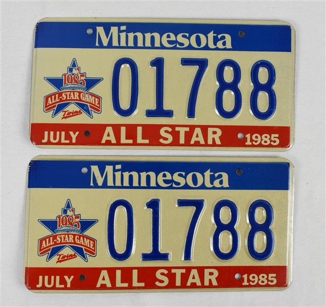 Set of Two Brand New 1985 MLB All Star Game License Plates w/Original Mailing Envelope