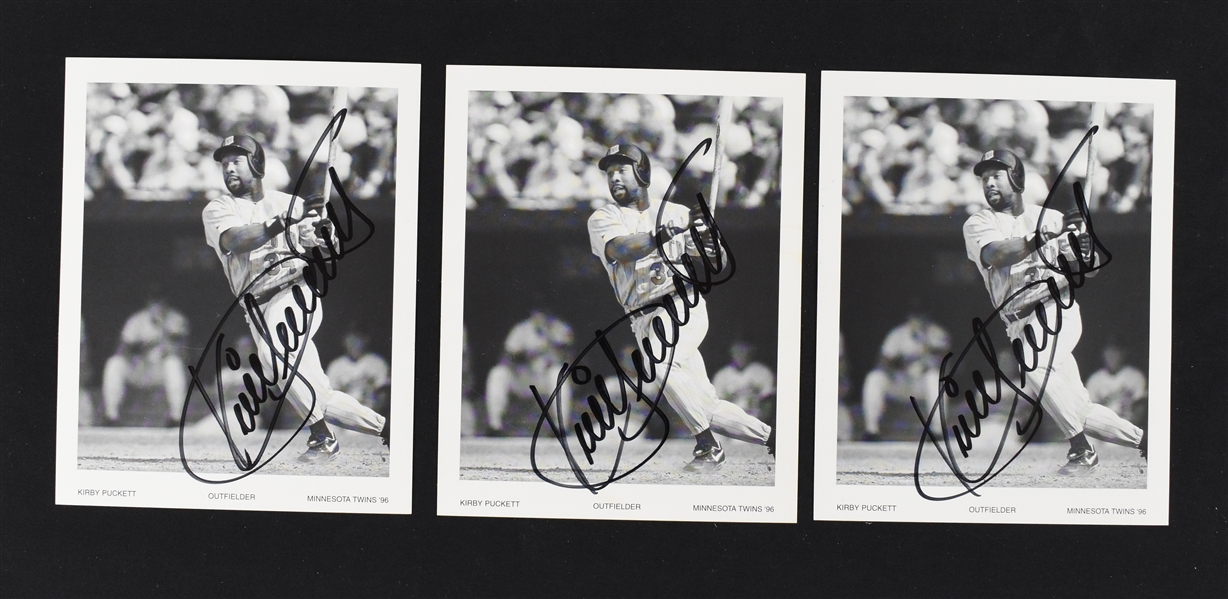 Kirby Puckett Lot of 3 Autographed B/W Photos w/Puckett Family Provenance