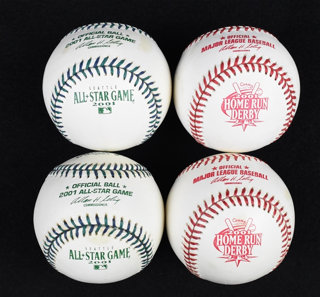 Kirby Pucketts Lot of 4 Game Used 2001 All-Star Game & HR Derby Baseballs w/Puckett Family Provenance