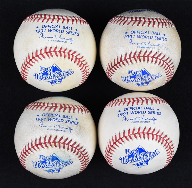 Kirby Pucketts Lot of 4 Game Used 1991 World Series Baseballs w/Puckett Family Provenance