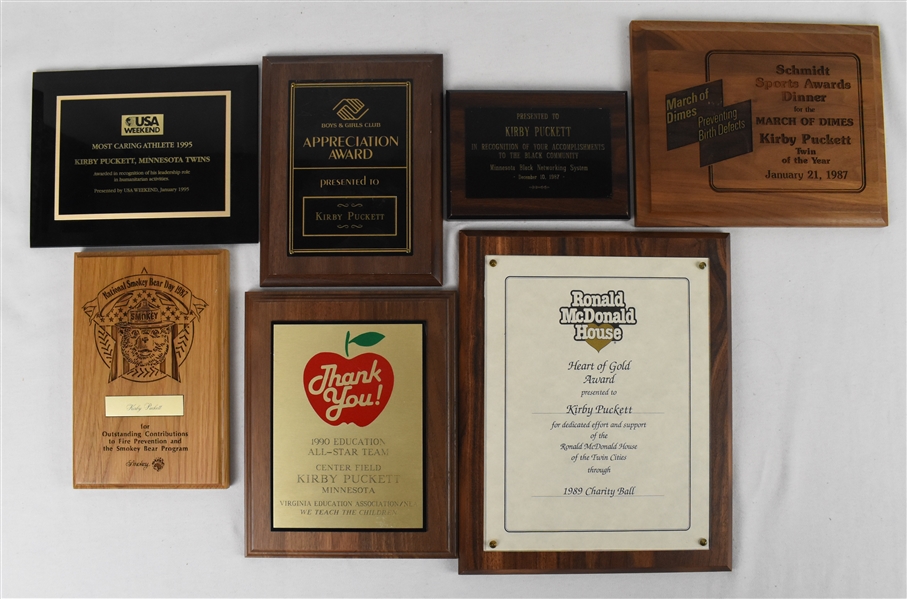 Kirby Puckett Lot of 7 Awards w/Puckett Family Provenance
