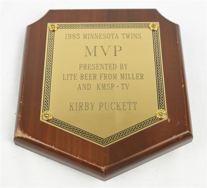 Kirby Puckett 1985 Twins MVP Award w/Puckett Family Provenance