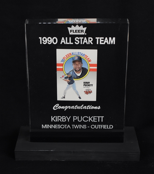 Kirby Puckett 1990 Fleer All-Star Team Award w/Puckett Family Provenance