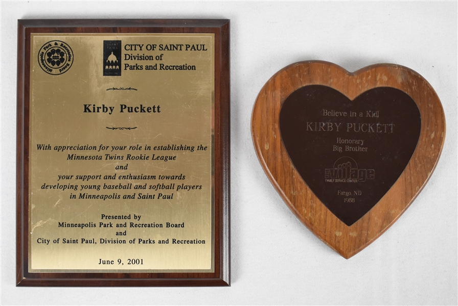Kirby Puckett Lot of 2 Awards w/ 1988 Big Brother & Puckett Family Provenance