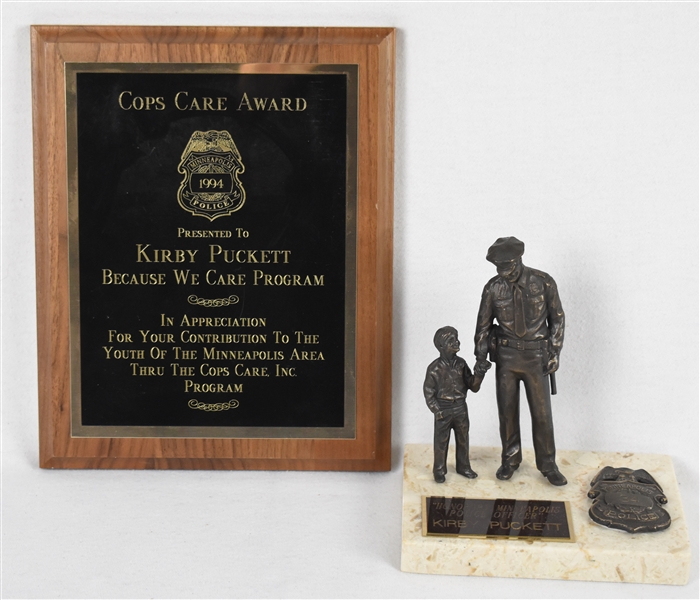 Kirby Puckett Lot of 2 Police Awards w/Puckett Family Provenance