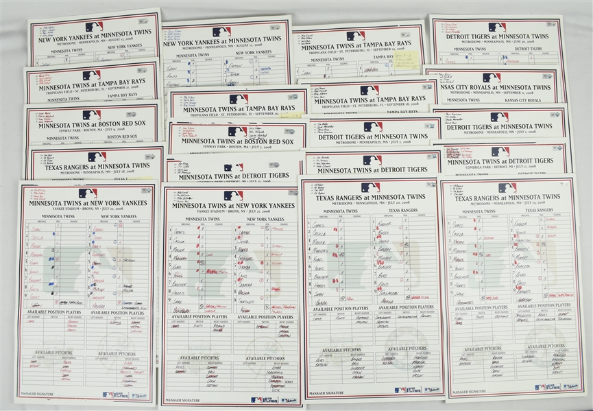 Minnesota Twins Game Used Line Up Cards