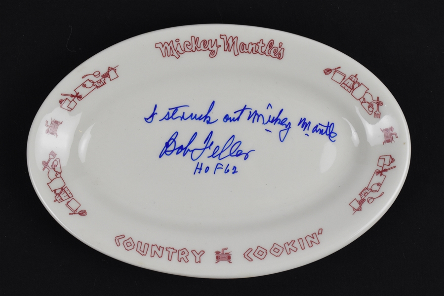 Bob Feller Autographed Inscribed Plate & Card