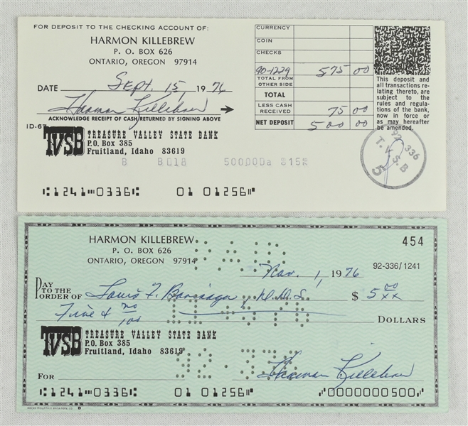Harmon Killebrew Autographed Check & Deposit Slip