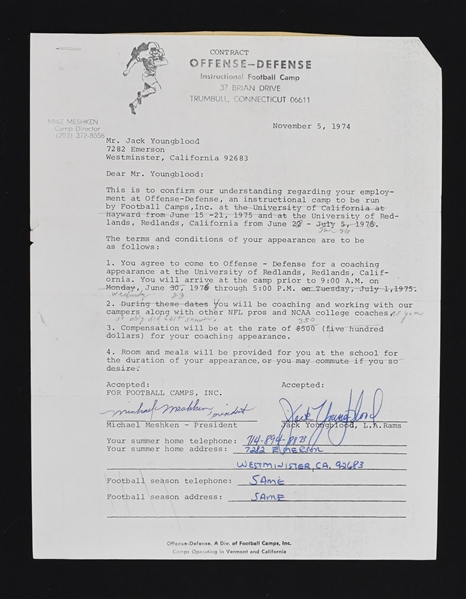 Jack Youngblood Los Angeles Signed Contract