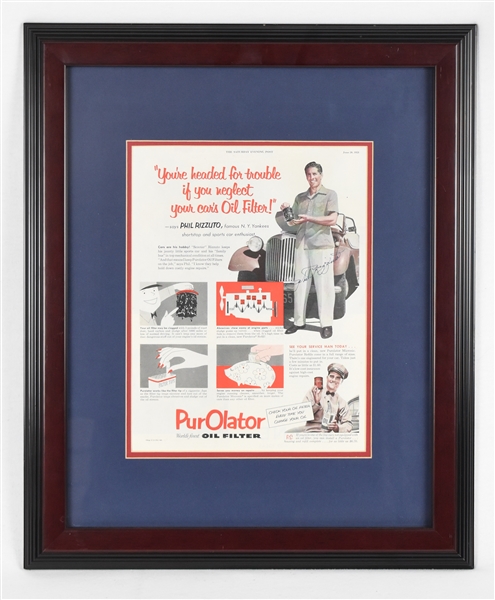 Purolater Oil Filter Advertising Display Signed by Phil Rizzuto