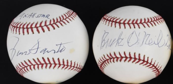 Ron Santo & Buck ONeil Autographed Baseballs