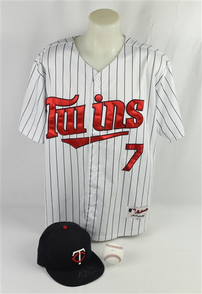 Joe Mauer Autographed 2010 Minnesota Twins Inaugural Season at Target Field Jersey Hat & Baseball