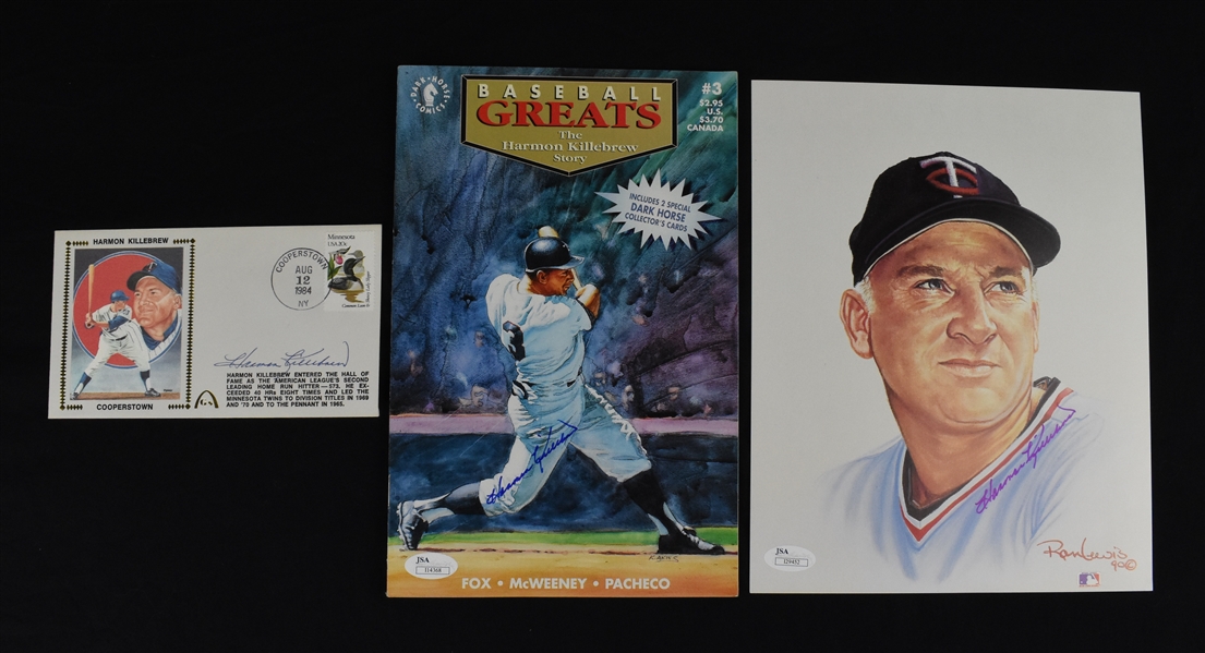Harmon Killebrew Lot of 3 Autographed 8x10 Photo Magazine & HOF First Day Cover JSA