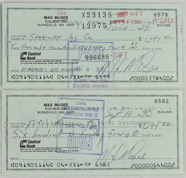 Max McGee Lot of 3 Signed Checks