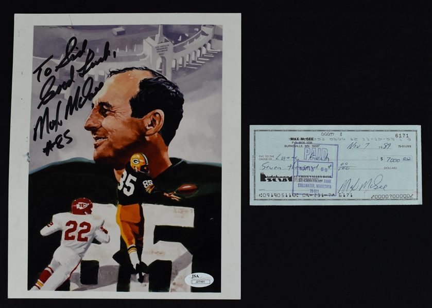 Max McGee Signed Check & Photo
