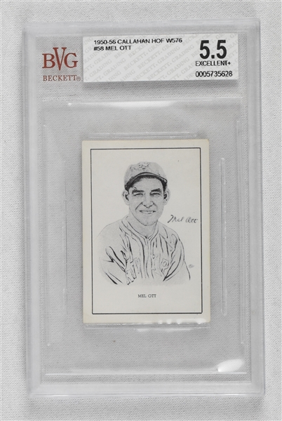 Mel Ott 1950-56 Callahan W576 Card #58 BVG 5.5